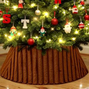 Lanpn 24 Inch Christmas Tree Collar, Faux Fur Tree Collar Christmas Tree Skirt Tree Stand Cover for Small Pencil Artificial Trees Winter Home Party Holiday Indoor Xmas Decor (Brown, 60cm)