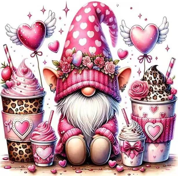 KYOQFVN Valentine's Day Gnome Paint by Numbers Kit for Adults - DIY Pink Heart Painting by Number on Canvas, Acrylic Paints, Lovers Decor Paint by Number Kits 1616 Inch Without Frame