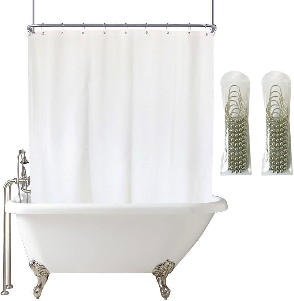 YISURE White Shower Curtain for Clawfoot Tub, 180x70 Wrap Around Liner with Magnets, PEVA Extra Wide Bathtub Curtain for Bathroom Vintage Freestanding Tub, Include Stainless Metal Hooks