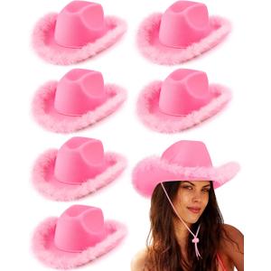 Tarpop 6 Pcs Cowgirl Hat Boa Cowboy Hat for Bride Women Bachelorette Girls Trip Western Wedding Party Costume Accessories