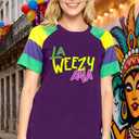 Fat Tuesday Shirt for Women La Weezy Ana T-Shirts New Orleans Carnival Tee Tops (Purple, S)
