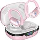 Wireless Earbuds, Sports Bluetooth Headphones, 80Hrs Playtime Ear Buds with LED Power Display, Noise Canceling Headset, IPX7 Waterproof Earphones for Workout/Running (Pink)