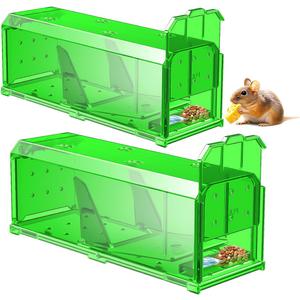Mouse Traps Indoor for Home, Catch and Release, 2 Pack Large Size Live Mouse Trap No Kill, Sensitive Humane Mouse Trap, Safe Rat Trap for Dog Cat and Family (Green)