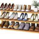 kiplant Long Shoe Rack, Bamboo Wood 3-Tier Shoe Rack for Entryway, Stackable | Foldable | Natural, Shoe Organizer for Hallway Closet, Free Standing Shoe Racks for Indoor Outdoor