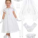 PartyforU First Communion Accessories Set - White Veil Costume Kit for First Communion Dress Up Wedding Bridal Shower, Pack of 2