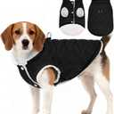 PUPTECK Dog Winter Coat, Warm Fleece Pet Jacket with Harness Built in, Water Resistant Windproof Collar Dog Puffer Vest, Doggy Snowsuits for Medium Small Dogs Cold Weather Apparel Outdoor, Black L
