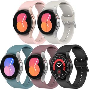 GrTrees 5 Packs Bands Compatible with Samsung Galaxy Watch 4 40mm 44mm/ Galaxy Watch 4 Classic 46mm 42mm, 20mm Adjustable Silicone Replacement Straps for Women Man Black/Star/Pink/Dark Red/SZ Green
