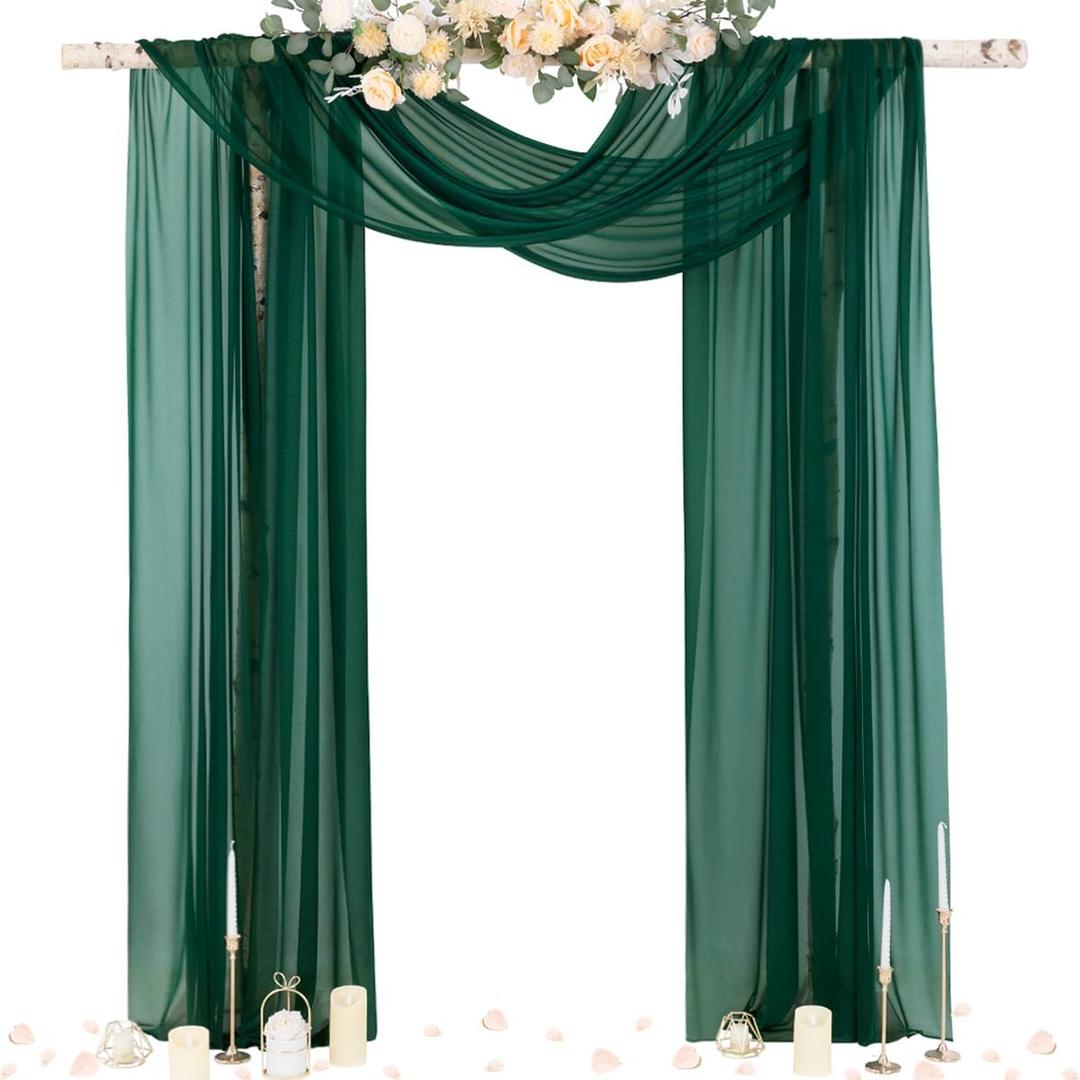 Socomi Wedding Arch Draping Fabric 29" x 20Ft 1 Panel Emerald Green Sheer Outdoor Curtain Drapes Extra Long for Wedding Ceremony Birthday Party Decoration