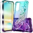2 x for Samsung Galaxy A56 5G Case with Tempered Glass Screen Protector Glitter Bling Floating TPU Bumper Cushion Corners Protection Case - Purple