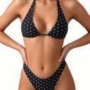 MakeMeChic Women's Polka Dots Triangle Thong Bikini Sets Floral Cute Bathing Suit Swimsuits (XS)
