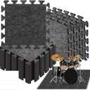 16 Pcs Sound Absorbing Interlocking Floor Mats, 11.8 x 11.8 x 0.4 inches High Density Piano Carpet Drum Rug, Non-Slip Anti Vibration Soundproof Pads Acoustic Blankets for Music Studio