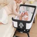 3 in 1 Baby Bassine Crib with Breathable Mesh, Bassinet Bedside Sleeper with Wheels, Mosquito Net, Storage Basket, 6 Height Adjustable, Easy to Fold, Rocking Bassinet for Baby, Black