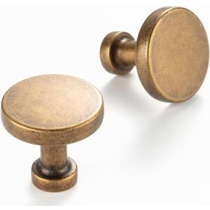 10 Pack 1-1/4 Inch Antique Brass Cabinet Knobs Vintage Brass Drawer Knobs Round Brass Cabinet Pulls, ZK2302 Kitchen Hardware for Cabinets Drawers Bedroom Dresser Cupboard Bathroom Vanity Closet