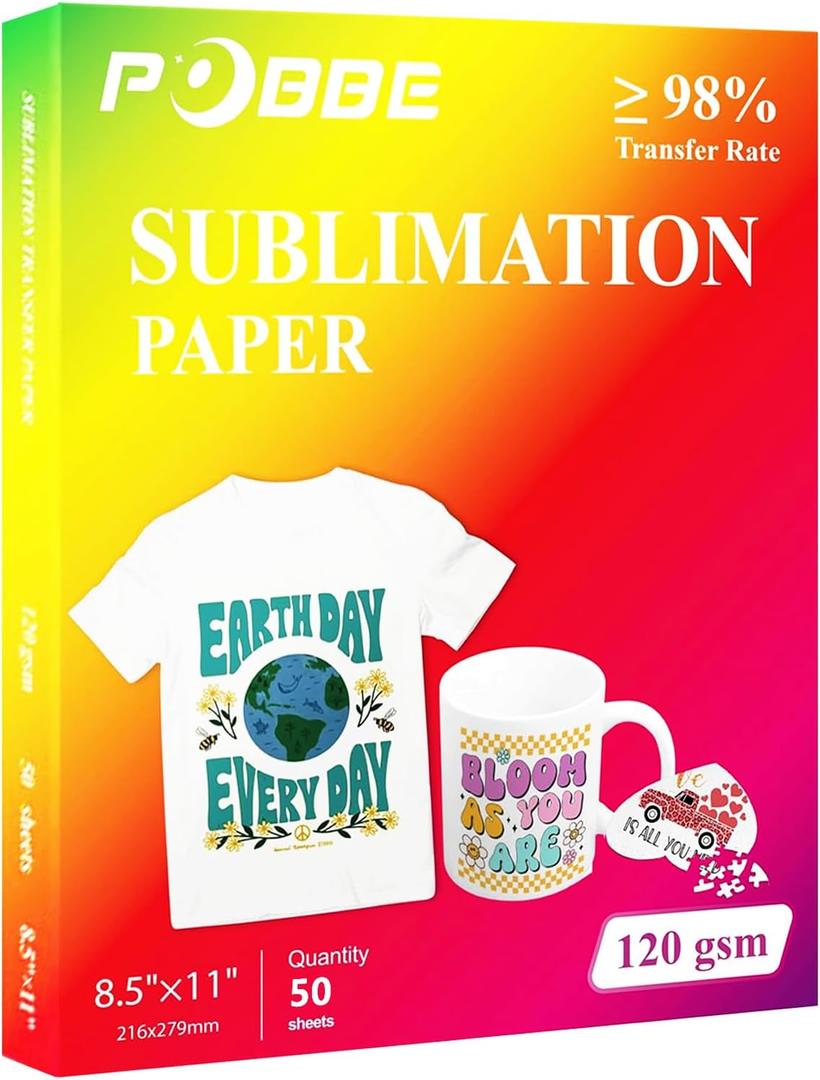 Sublimation Paper 8.5x11 Inch, 50 Sheets, Compatible with Sublimation Printer Sublimation Ink, Ideal Transfer Paper for T-Shirts, Mugs & Various DIY Projects