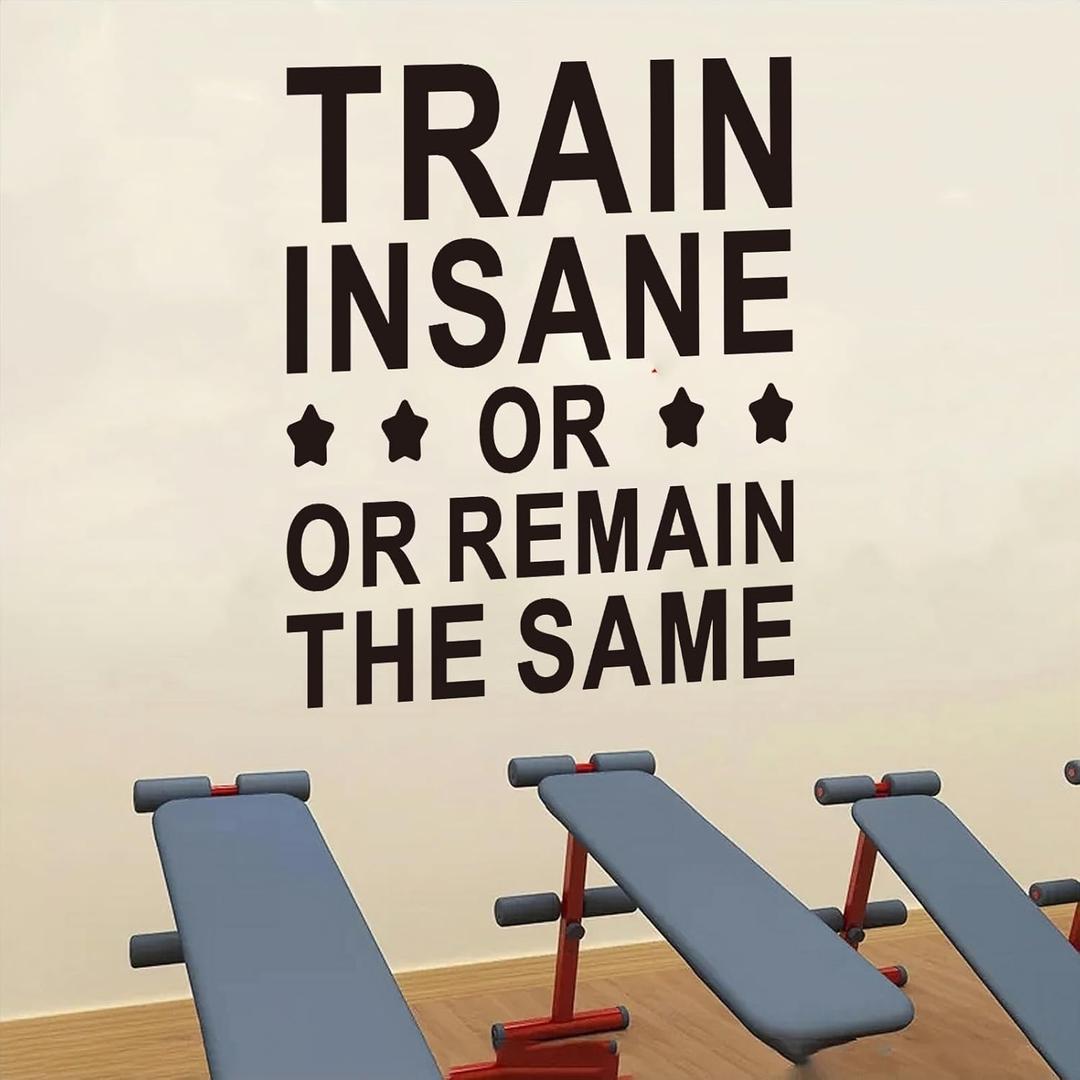AnFigure Large Motivational Gym Wall Stickers Inspirational Quotes Fitness Wall Decals Sports Workout Art Vinyl Home Decor Train Insane or Remain The Same 20"X24"