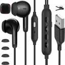 APETOO USB Earbuds, 7.5ft Long Cord Computer Headphones with 2 Preset EQs - Bass Boost & Clear Vocal, Mic & Volume Control, Mute Button, HiFi Stereo Noise Canceling USB-A Wired Ear Buds for PC/Laptop