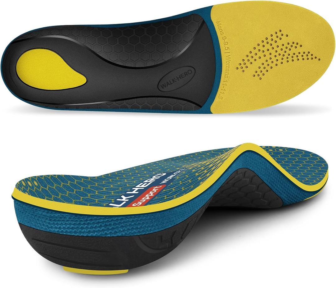 Walkhero Arch Support Inserts for Men & Women - Plantar Fasciitis Insoles with Max Cushion, Orthotics for Heel Pain Relief, Work Boots, Standing All Day (Mens 5-5.5 | Womens 7-7.5, Autumn Yellow)