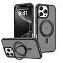TOKVANZ for iPhone 16 Pro Max Case with 360° Rotatable Magnetic Ring Stand [Compatible Mag-Safe] [Military Grade Protection] Translucent Matte iPhone 16 Pro Max Phone Cases for Women Men 6.9'',Black