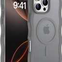 2 x Hualele for iPhone 16 Pro Max Case Cute for Women, Compatible with MagSafe, Military Grade Dropproof Translucent Matte Back Curly Wave Edge Slim Girly Phone Case 16 Pro Max Case, Grey