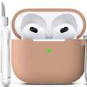 R-fun Compatible with AirPods 3 Case Cover, Silicone Protective Accessories Skin with Keychain Compatible with Apple AirPod 3rd Generation 2021 for Women Men Girls Boys,Front LED Visible,Milk Tea