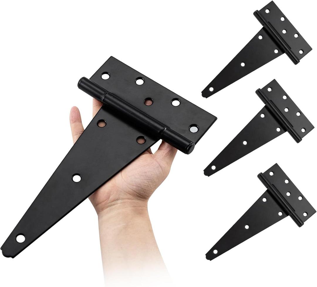 HOME MASTER HARDWARE 10 Inch Heavy Duty Gate Hinges for Wooden Fences, Shed Doors, Outdoor Barns - Black, 4 Pack with Screws