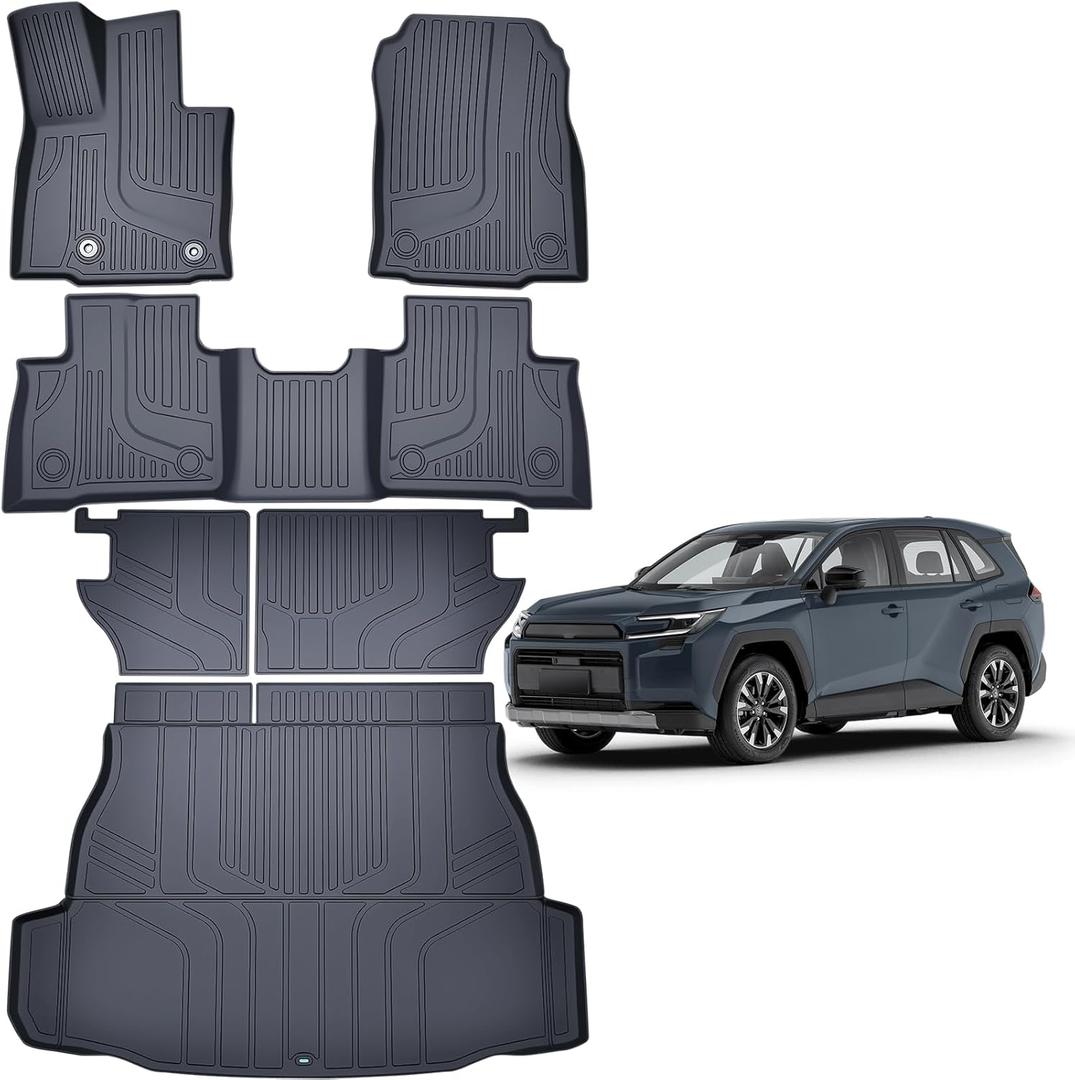 TPE Floor Mats & Cargo Liner for Toyota RAV4 Hybrid 2026 All-Weather Protection | Full Coverage | Odorless Car Mats & Trunk Tray Custom Fit Set Accessories (Not for Limited with Subwoofer) - Black