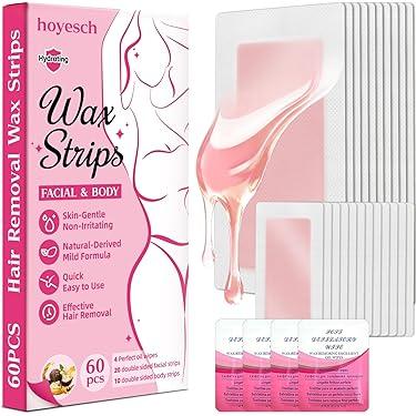 60 PCS Wax Strips - 40 Facial & 20 Body Waxing Kit for Women’ s Hair Removal, Wax Strips for Face