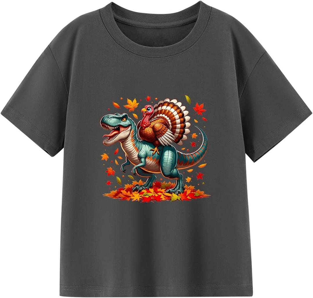Funny Thanksgiving Shirts for Kids Toddler Boys Girls Turkey Pumpkin Graphic T-Shirt Clothes Tops Tee 2-8 Years (White)