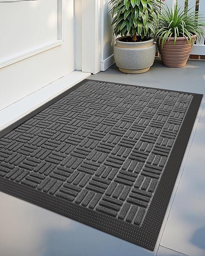 Color&Geometry Front Door Mat Outside Entrance, All-Season Heavy Duty Outdoor Door Mat for Patio Waterproof, Welcome Mat Doormat ,Gray