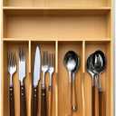 Guiogc Bamboo Kitchen Drawer Organizer, 11.6" W x 17" H Silverware Utensil Tray Holder, Wood Cutlery Tray for Silverware, Flatware, Bedroom, Organization of office supplies