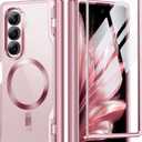 BERFY for Galaxy Z Fold 7 Case, Compatible with Magsafe, Built-in Screen Protector & Hinge Protection, Clear Plating Design Full-Body Slim Shockproof Protective Phone Case for Samsung Z Fold 7, Pink