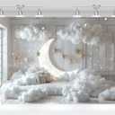 Indoor Baby Photography Background Children Portrait Photo Props Studio Backdrop Newborn Photo call Moon Star White Wall(6x4FT)