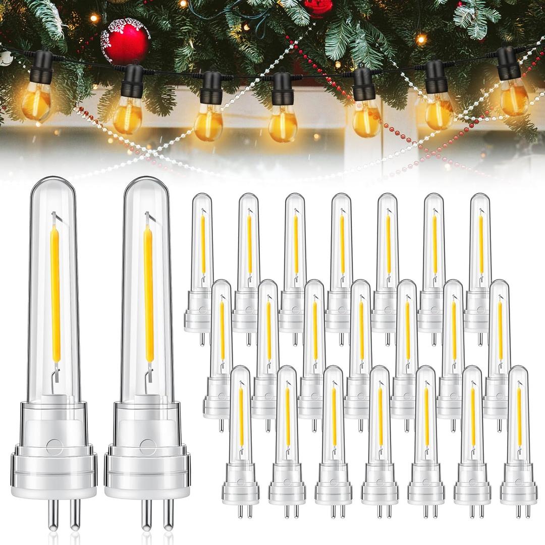 24 Pcs S14 Bulbs for Outdoor String Lights 1.5 W LED String Light Bulbs with 2 Prongs 2700k 120v Waterproof S14 LED Replacement Accessories for Outdoor Patio, Warm White (White)