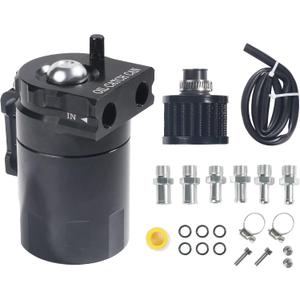 Aluminum Oil Catch Can,Baffled Oil Catch Can Kit,300ml Oil Reservoir Tank,Oil Separator Catch Can with Hose Kit,Universal Oil Catch Can Tank Polish Baffled Reservoir (Black1)