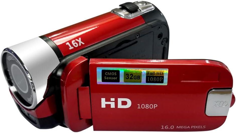 Andoer Portable 1080P High Definition Digital Video Camera DV Camcorder 16MP 2.7 Inch LCD Screen 16X Digital Zoom Built-in Battery (Red)