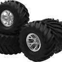 5.31''OD Rubber Tires & Wheel Rim 12mm Hex Hub Compatible with Traxxas Rustler HPI HSP Volcano Tamiya Exceed Himoto 1/10 Off-Road Monster Truck,135mmx73mm (Silver), 135 millimeters