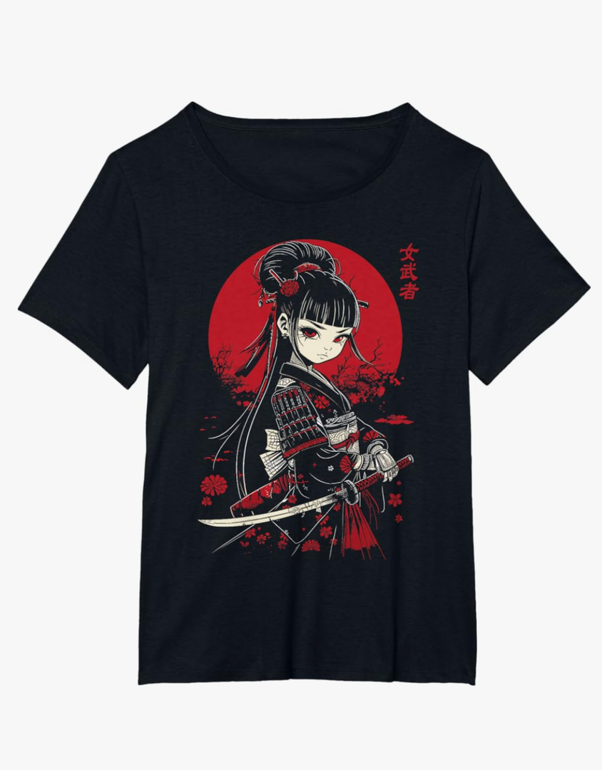 Japanese Gothic Kawaii Anime Samurai Cat Mom Woman Girls T-Shirt, 2XL