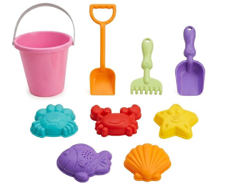 9 Pcs Beach Toy Set for Kids - Includes Bucket, Molds, Shovel, Rake, Sifter & Castle Toys - Sand Bucket and Shovel for Boys and Girls