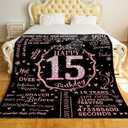 15th Birthday Blanket Gifts for Girls - Happy 15th Birthday Gift Ideas for Her - 15 Year Old Gifts for Daughter Sister Bestie - Personalized Flannel Fleece Soft Throw Blanket (60" x 50")