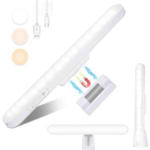 Magnetic LED Light Bar Rechargeable, 10W 2000mAh Desk Lamp, Battery Powered Strip Lights, Under Cabinet Lighting Wireless, Stepless Dimmable Table Lamps for Mirror Bathroom Kitchen-White