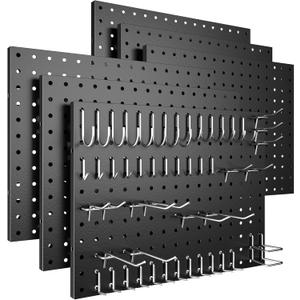 Peg Board, 6 Pack Metal Pegboard Panels Black Pegboards Wall Organizer with 50 Hooks, Heavy Duty Peg Board for Walls Home, Garage Tool Storage, Office Organization, Craft Room, Kitchen