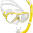 Cressi Snorkeling Silicone Set (mask & Dry Snorkel) for Kids Aged 5 to 15 Year Old - Pegaso & Iguana Dry: Designed in Italy (Yellow/White)