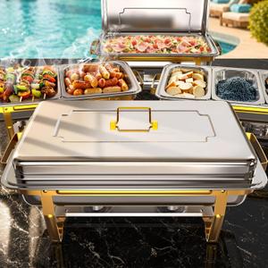 Sifer 11Qt Chafing Dishes for Buffet, Multi-Size Pans 4 Pack, Gold