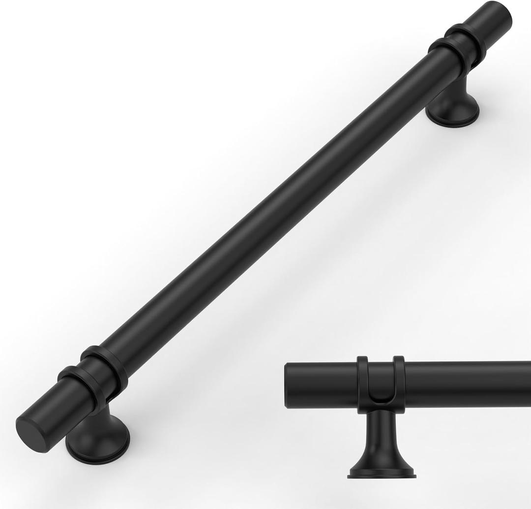 Amerdeco 10 Pack Matte Black Cabinet Pulls 10 Inch(254MM) Hole Centers Kitchen Cabinet Handles Cabinets Hardware Drawer Pulls ZH0058