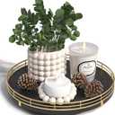 10" Oak Wood Decorative Tray for Home Decor, Tray for Coffee Table Decor Perfume Nightstand Vanity Bathroom Trays for Counter Candle Jewelry Makeup Farmhouse Table Centerpiece for Dining Room Gold