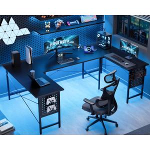 Pamray 71 Inch Large Computer Desk with Power Outlets,U Shaped Corner Desk for Home Office Work and Gaming Black