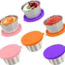 Qukaka 6x2.7 Oz Salad Dressing Container to Go,Handy Leakproof Stainless Steel Meal Prep Containers Reusable,Sauce Containers for Lunch Box, Picnics, Travel, Office and Kitchen Storage (Summer)