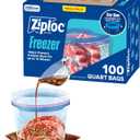 Ziploc Quart Food Storage Freezer Bags, Stand-Up Bottom, Easy to Fill, 100 Count