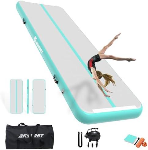 AKSPORT Inflatable Gymnatsics Mat Tumble Track 10ft x 4 ft Air Tumbling Mat with Air Pump for Home Use/Training/Cheerleading/Yoga