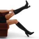 Women's Knee High Boots Pointed Toe Chunky Block Heel Platform Boots Comfort Dress Long Boots (Black), Size 7